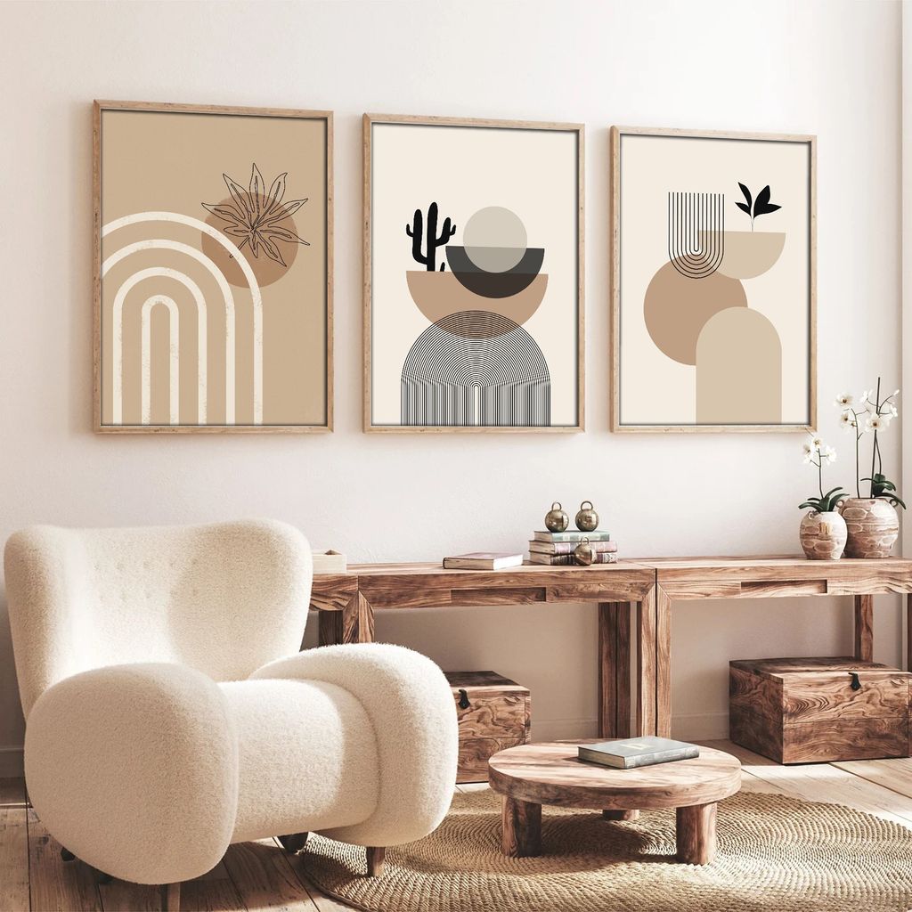 Falikép szett, 3 db, alakzatok - növények, bézs - fekete - kék, 50x70 cm - TRIO - Butopêa termék 2. képe